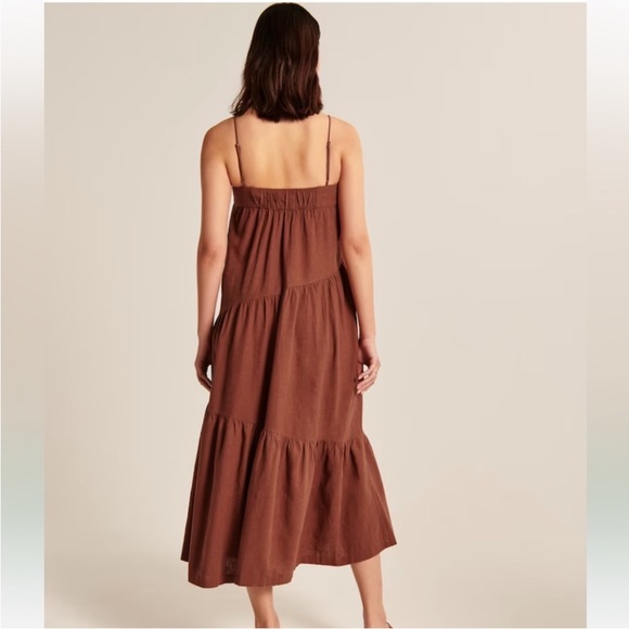 Abercrombie & Fitch Rust Adobe Linen Blend Tiered Maxi Dress Size XS - Picture 2 of 14